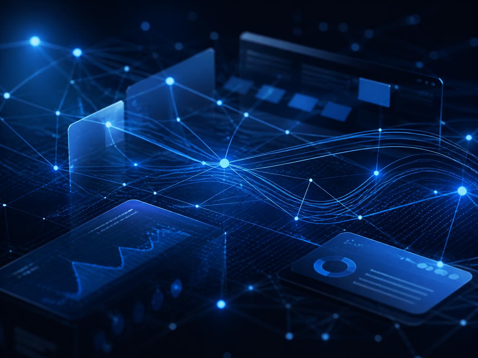 Connected digital network of nodes and data lines representing NetGrowth technology solutions
