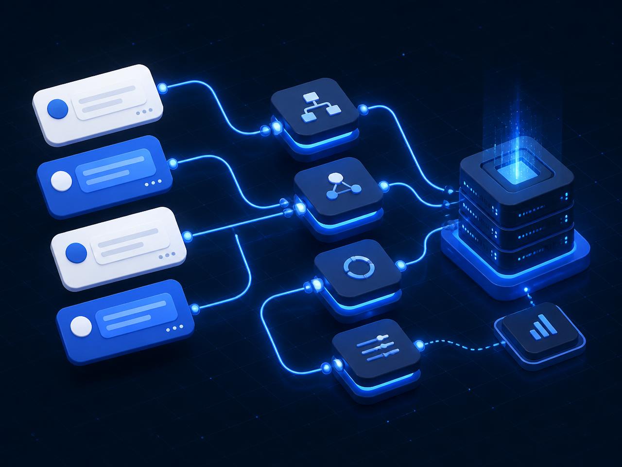 Diagram showing automated message flow between customers and business systems